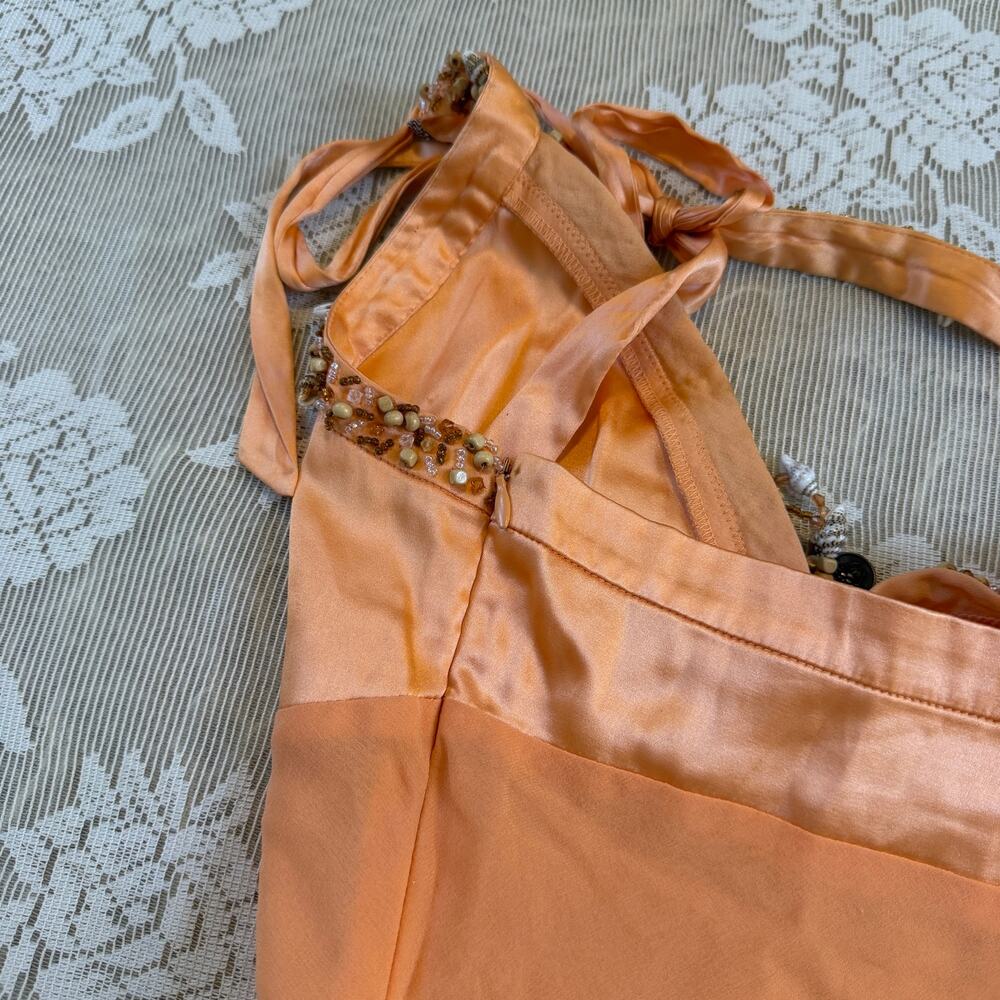 Vintage Y2K Bebe Orange Silk Beaded Halter Top Size Small - Picture 6 of 7
